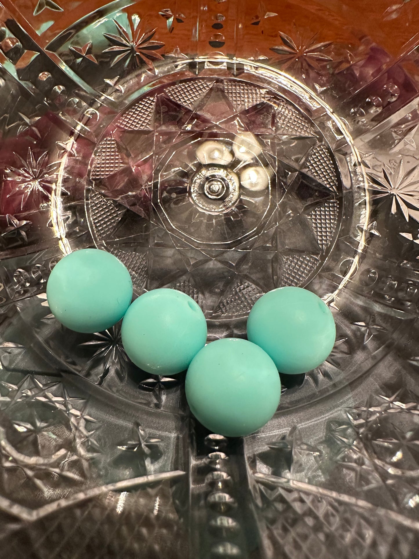 Caribbean blue 15mm silicone beads 10 pack